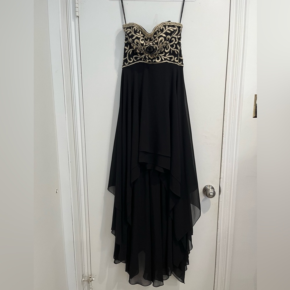 Sue Wong Vintage Black Strapless High-Low Beaded Bodice Gown Sz. 4 - Picture 2 of 12